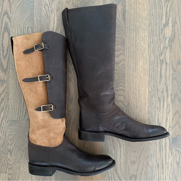 Kemosabe + Lucchese Tall Buckle Leather Equestrian Riding Boot Brown & Tan 9M - Picture 6 of 8